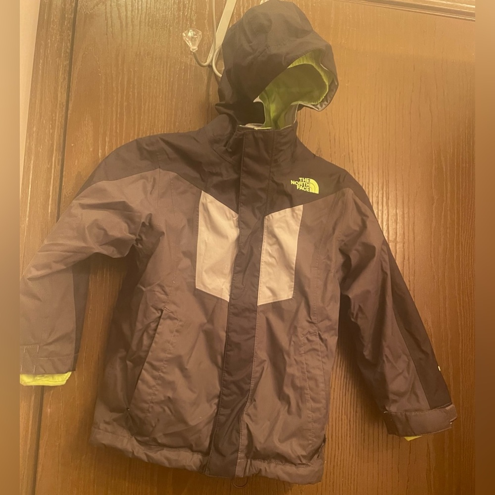NORTH FACE HYVENT HOODED JACKET Boy's Size XXS Gray/Black/Green